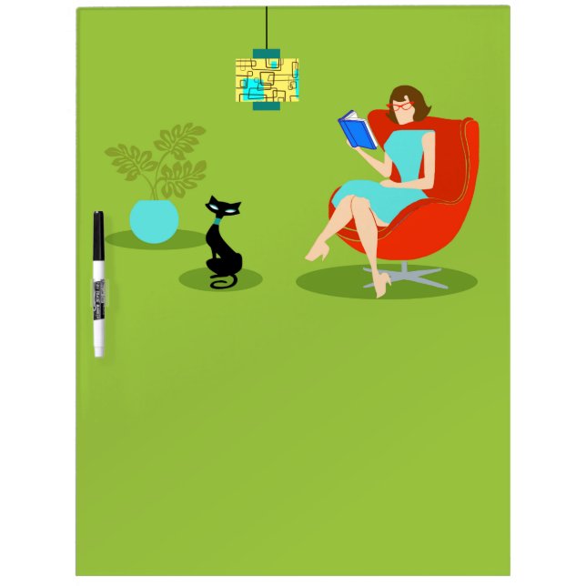Retro Reading Woman Notes Dry Erase Board (Front)