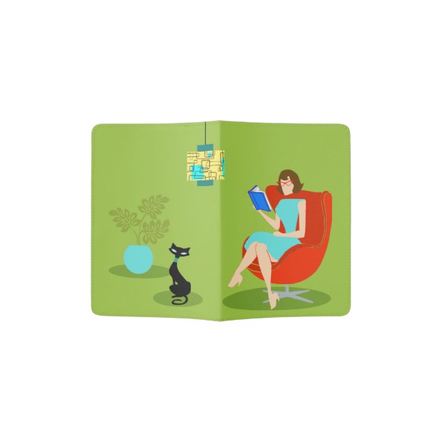 Retro Reading Woman Passport Holder (Opened)