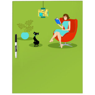 Retro Reading Woman Post-It Notes Dry Erase Board