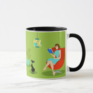 Retro Reading Woman Ringer Mug