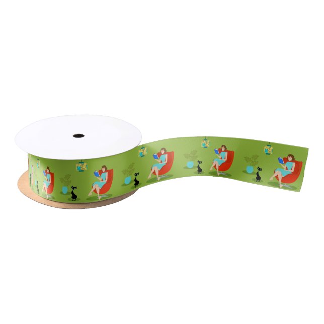 Retro Reading Woman Satin Ribbon (Spool)