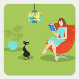Retro Reading Woman Stickers