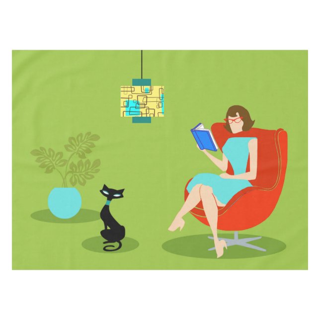 Retro Reading Woman Tablecloth (Front (Horizontal))