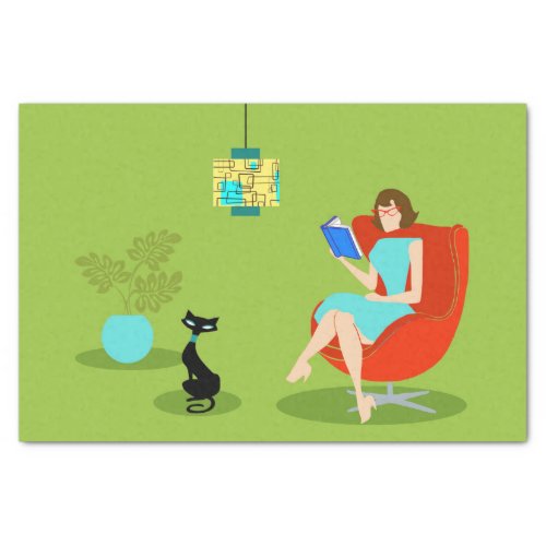 Retro Reading Woman Tissue Paper