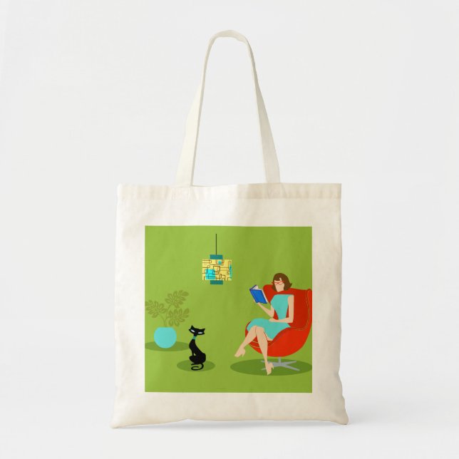 Retro Reading Woman Tote Bag (Front)