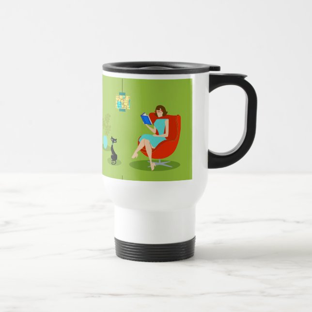 Retro Reading Woman Travel Mug (Right)
