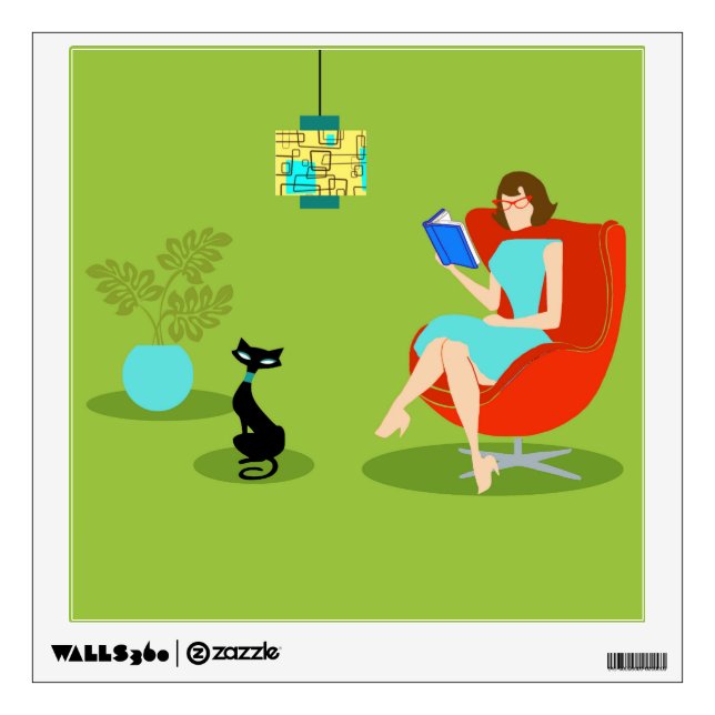 Retro Reading Woman Wall Decal (Front)