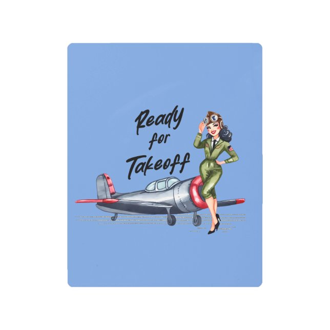 Retro Ready For Takeoff Pin-up Metal Print (Front)