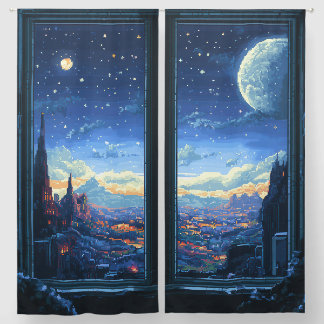 Retro Realms Pixel Curtain – Starlit Castle Vista 