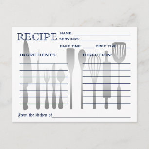 Retro Recipe Card Blue Striped