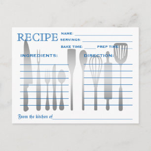 Retro Recipe Card Blue Striped