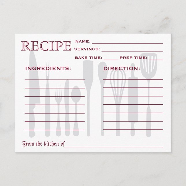 Retro Recipe Card Kitchen Tools Striped (Front)