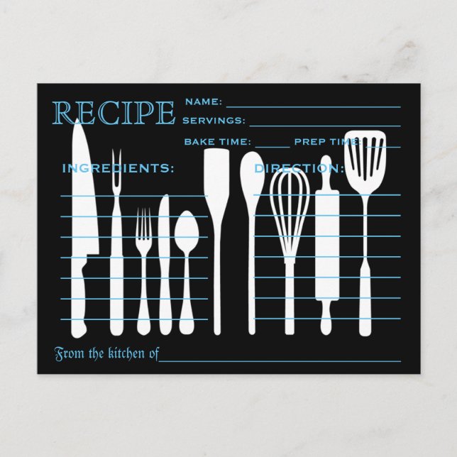 Retro Recipe Card Kitchen Tools Striped (Front)