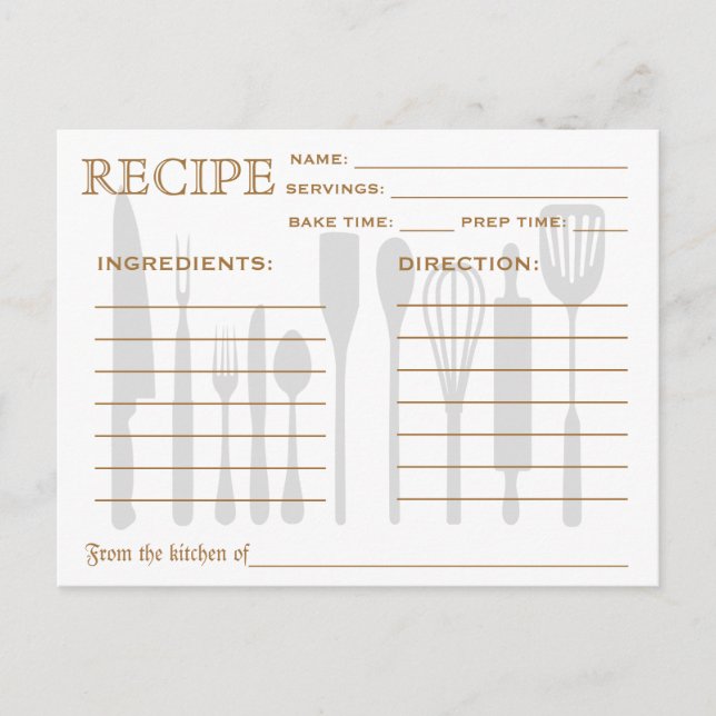 Retro Recipe Card Kitchen Tools Striped (Front)