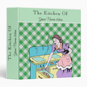 Retro Recipe Green Plaid Checks Cookbook Wife 3 Ring Binder