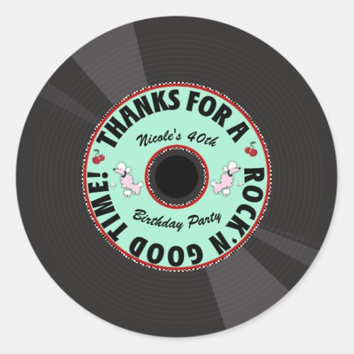 Retro Record 1950S 50S Fifties Party Thank You Classic Round Sticker