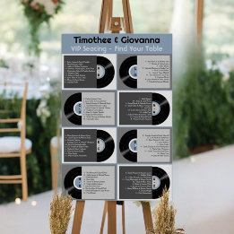 Retro Record Alphabetic Blue Gray Wedding Seating Foam Board