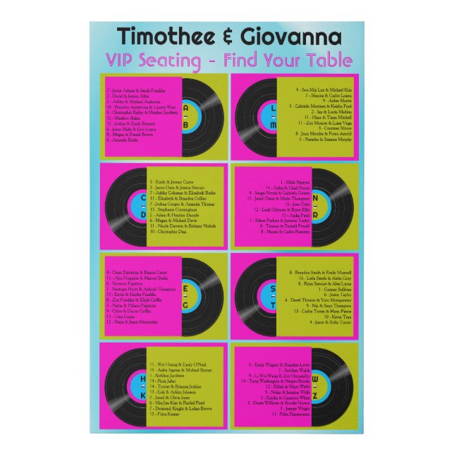 Retro Record Alphabetical Wedding Seating Sign (Front)