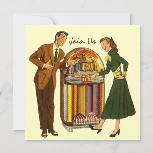 Retro Record Hop Sock Hop Jukebox Music Invitation (Front)