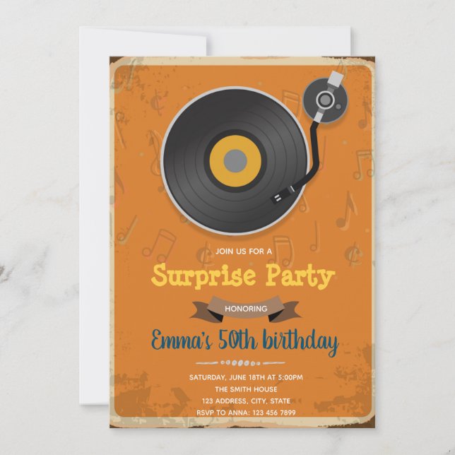 Retro record party theme invitation (Front)