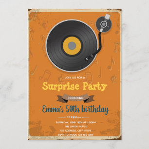 Retro record party theme invitation