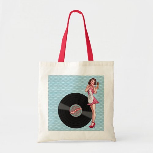 Retro Record Pin_up Girl Tote Bag