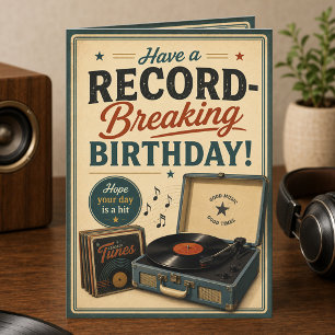 Retro Record Player Birthday Folded Card