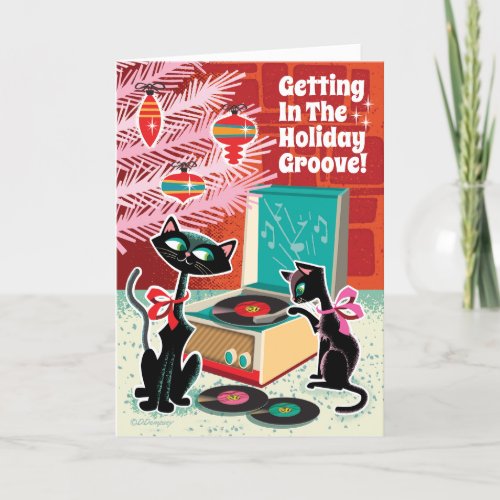 Retro Record Player Cats Christmas Cards