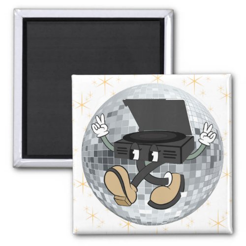 Retro Record Player Character Square Magnet