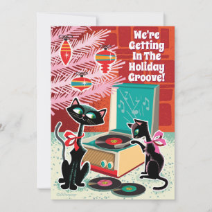 Retro Record Player Cool Cats Christmas Party Invitation