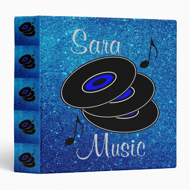 Retro Records Blue Faux Glitter Binder/Photo Album Binder (Front/Spine)