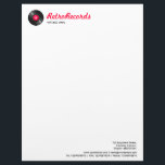 Retro Records Letterhead<br><div class="desc">A business letter head with an attractive LP vinyl record artwork placed 1/2in from the top and left edge. Company name and business type, slogan or quote to the right of the motif. Address, Web/email and telephony details at the bottom approximately 1/2" from the right and about 1/4" from the...</div>