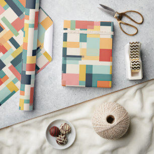 Retro Rectangles Abstract Mid Century Modern Wrapping Paper