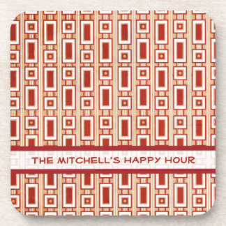 Retro Rectangles Personalized Coasters Set - Red