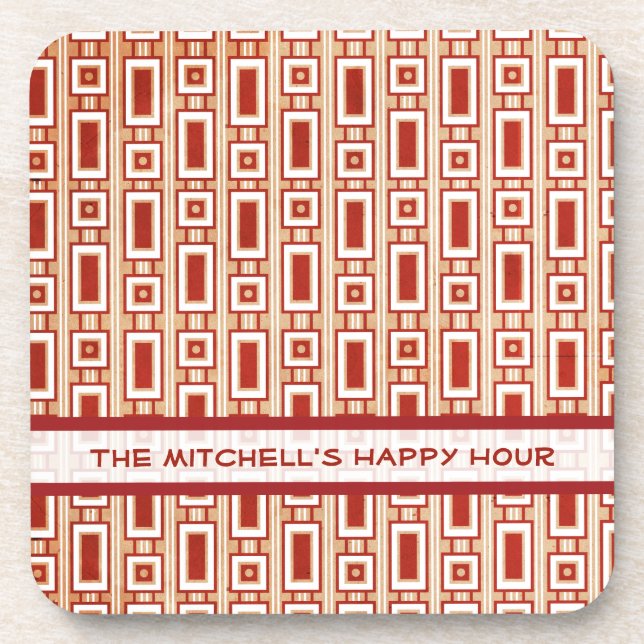 Retro Rectangles Personalized Coasters Set - Red (Front)