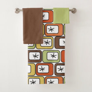 Retro Rectangles with Starbursts Bath Towel Set