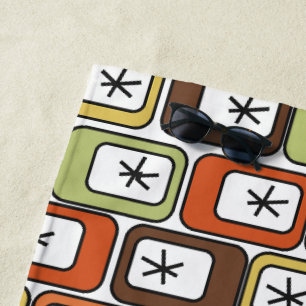 Retro Rectangles with Starbursts Beach Towel