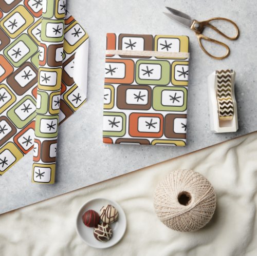 Retro Rectangles with Starbursts  Wrapping Paper