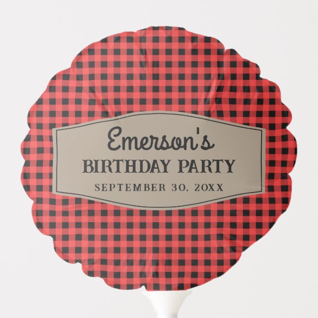 Retro Red and Black Buffalo Plaid Pattern  Balloon (Front)