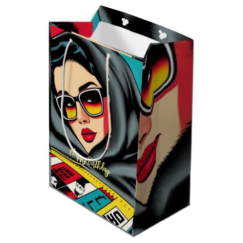 Retro Red and Black Pop Art Women Medium Gift Bag