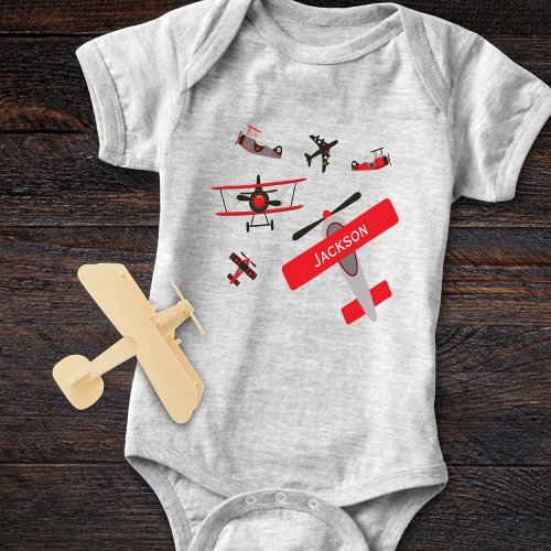 Retro Red and Black WWII Military Airplane Baby Bodysuit