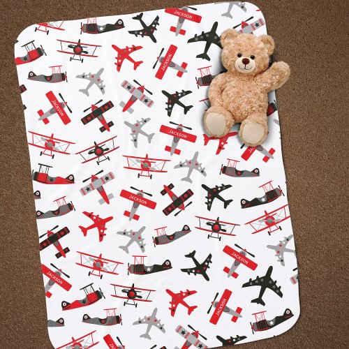 Retro Red and Black WWII Military Airplane Pattern Baby Blanket