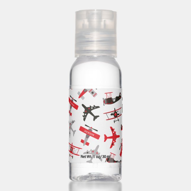 Retro Red and Black WWII Military Airplane Pattern Hand Sanitizer (Front)