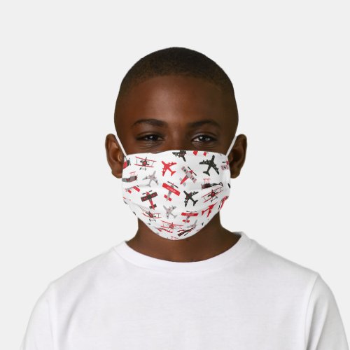 Retro Red and Black WWII Military Airplane Pattern Kids Cloth Face Mask