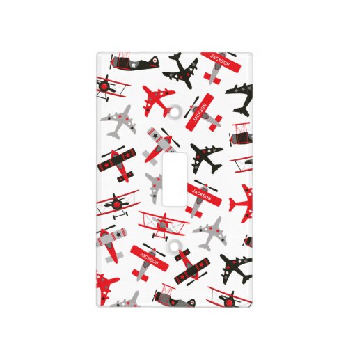Retro Red and Black WWII Military Airplane Pattern Light Switch Cover