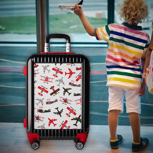 Retro Red and Black WWII Military Airplane Pattern Luggage