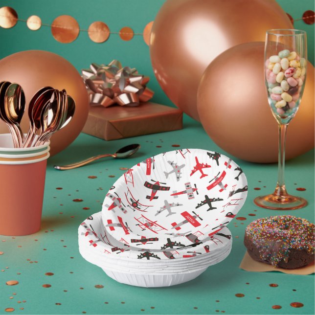 Retro Red and Black WWII Military Airplane Pattern Paper Bowls (Multi)