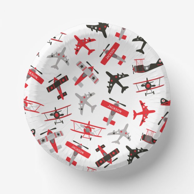 Retro Red and Black WWII Military Airplane Pattern Paper Bowls (Front)