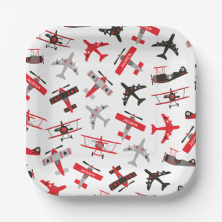 Retro Red and Black WWII Military Airplane Pattern Paper Plates