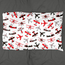 Retro Red and Black WWII Military Airplane Pattern Pillow Case